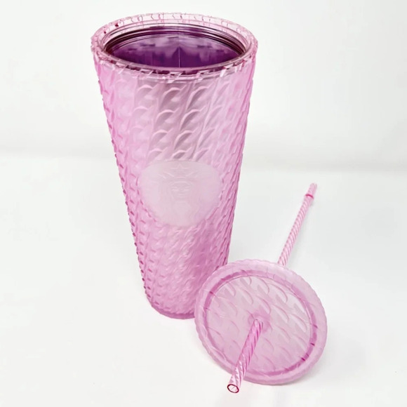 Starbucks 2024 Matte Pink Chain Link Soft Touch Venti & Grande Tumblers NWT - Picture 4 of 4